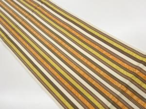 縞に唐草模様織出し全通袋帯